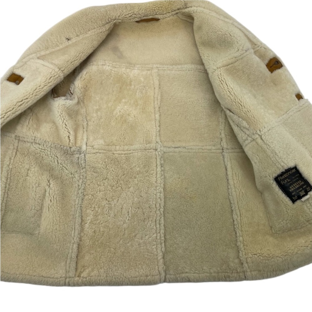 ❣️HP❣️Authentic Shearling Leather Coat Chestnut Brown and Ivory L/XL - Picture 10 of 16